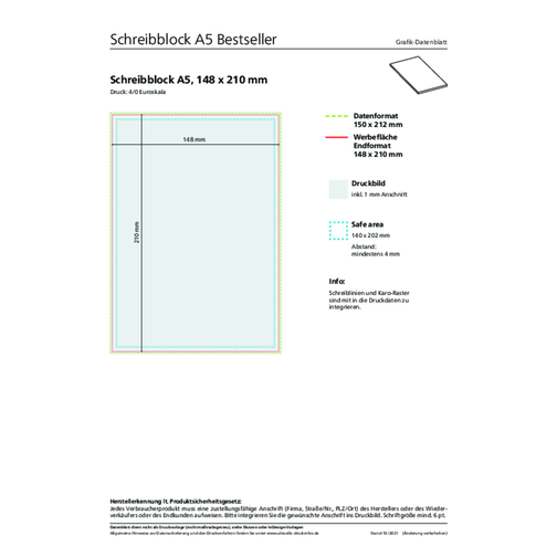 Schreibblock Bestseller A5, 50 Blatt , individuell, Weisses Papier 80 g/m², 21,00cm x 14,80cm (Länge x Breite), Bild 2