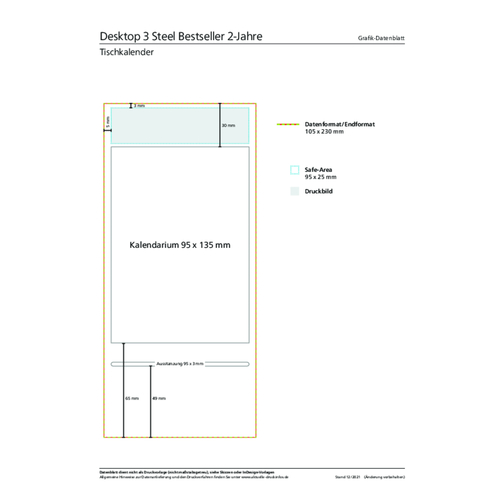 Tisch-Aufstellkalender Desktop 3 Steel Bestseller, 2-Jahre , hellgrau rot, Edelstahl, 23,00cm x 10,50cm (Länge x Breite), Bild 2