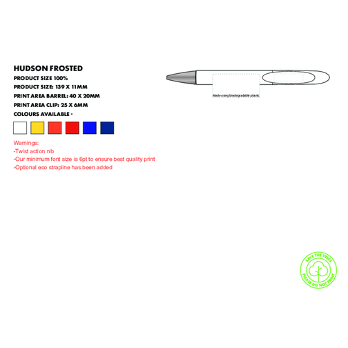 Hudson Kugelschreiber - Biologisch Abbaubar , Green&Good, gelb, recycelter Kunststoff, 14,00cm x 1,10cm x 1,10cm (Länge x Höhe x Breite), Bild 5