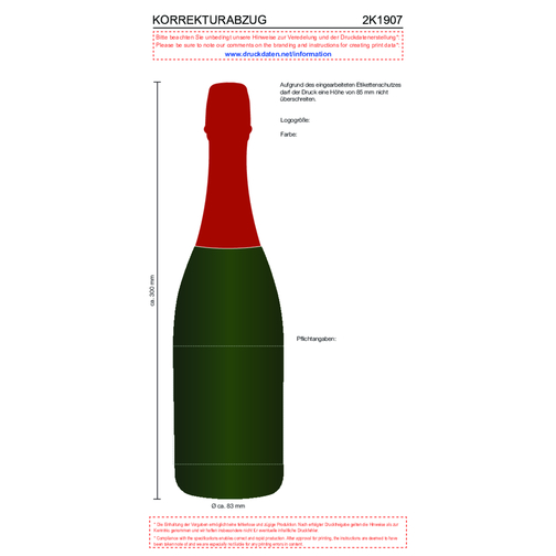 Sekt - Riesling - Flasche Grün , rot, Glas, 8,30cm x 30,00cm x 8,30cm (Länge x Höhe x Breite), Bild 4