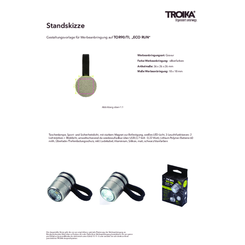 TROIKA Taschenlampe ECO RUN , Troika, schwarz, titanfarben, Aluminium, Silikon, 3,60cm x 2,60cm x 2,60cm (Länge x Höhe x Breite), Bild 7