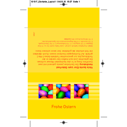 Klappkärtchen Eierfärberei , gelb, Papier, Färbeblättchen, 9,00cm x 6,00cm (Länge x Breite), Bild 2