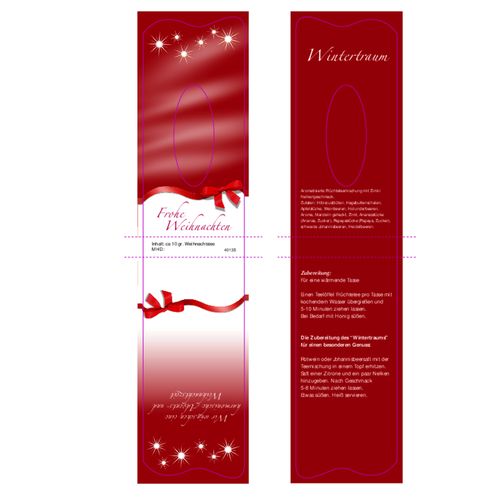 Winterzeit-Teepäckchen , rot, Papier, Folie, Tee, 6,00cm x 1,00cm x 13,00cm (Länge x Höhe x Breite), Bild 2