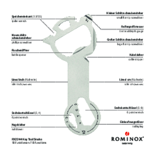 ROMINOX® Key Tool Snake (18 Funktionen) , Edelstahl, 7,00cm x 0,23cm x 3,20cm (Länge x Höhe x Breite), Bild 18