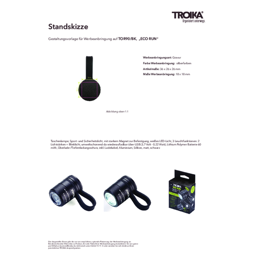 TROIKA Taschenlampe ECO RUN , Troika, schwarz, Aluminium, Silikon, 3,60cm x 2,60cm x 2,60cm (Länge x Höhe x Breite), Bild 7