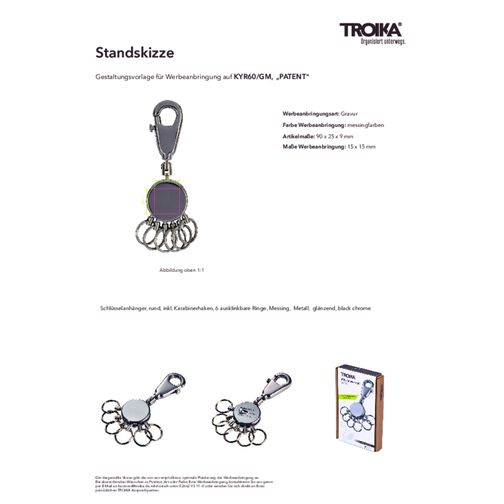TROIKA Schlüsselanhänger PATENT , Troika, black chrome, Messing, Metall, 9,00cm x 0,90cm x 2,50cm (Länge x Höhe x Breite), Bild 6