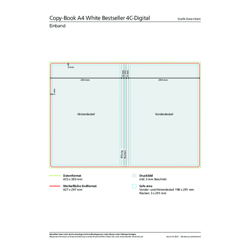 Notizbuch Copy-Book White Bestseller A4, Matt-individuell , matt-individuell, Hochweißes Schreibpapier 90 g/m², 29,70cm x 21,00cm (Länge x Breite), Bild 2