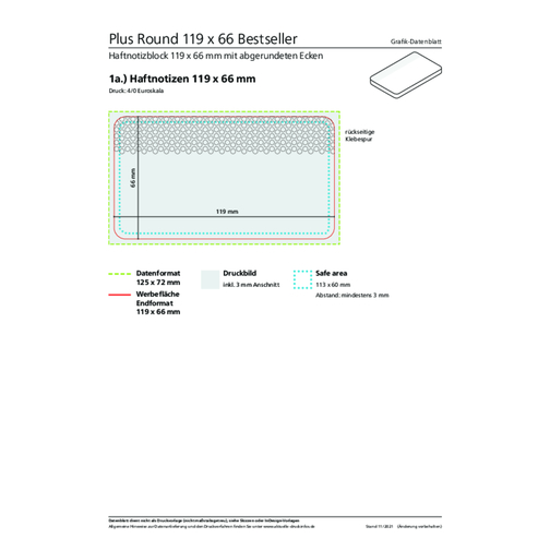Haftnotiz Plus Round Bestseller, 119 X 66 Mm , individuell, weißes Haftpapier, 6,60cm x 11,90cm (Länge x Breite), Bild 3