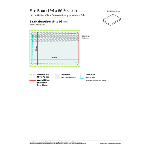 Haftnotiz Plus Round Bestseller, 94 X 66 Mm , individuell, weißes Haftpapier, 6,60cm x 9,40cm (Länge x Breite), Bild 3