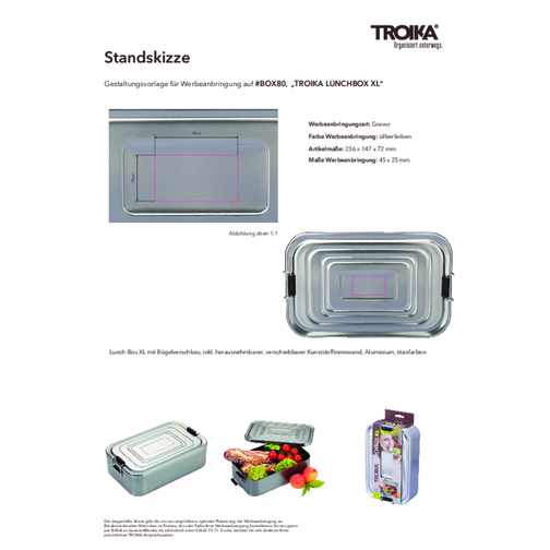 TROIKA Lunch-Box TROIKA LUNCHBOX XL , Troika, titanfarben, Aluminium, 23,60cm x 7,20cm x 14,70cm (Länge x Höhe x Breite), Bild 3