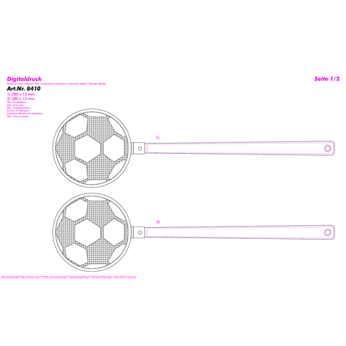 Fliegenklatsche 'Fussball' , rot, weiss, PE+PS, 42,30cm x 0,50cm x 11,80cm (Länge x Höhe x Breite), Bild 3