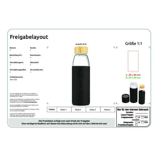 Hitzebeständige Glas-Trinkflasche 0,5 L Mit Bambusdeckel, Silikonmanschette Und Geschenkbox , schwarz, Glas, Silikon, Bambus, 22,50cm (Höhe), Bild 8