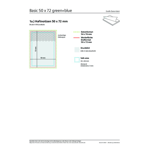 Haftnotiz Basic Green+blue 50 X 72 Mm , individuell, Recyclingpapier, 7,20cm x 5,00cm (Länge x Breite), Bild 2