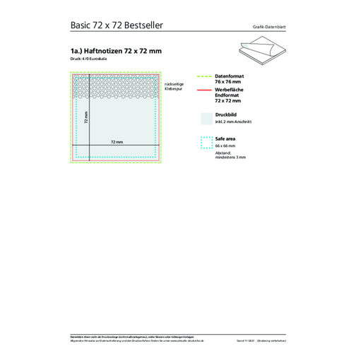 Haftnotiz Basic 72 X 72 Bestseller, 50 Blatt , individuell, weisses Haftpapier, 7,20cm x 7,20cm (Länge x Breite), Bild 2