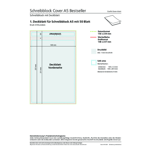 Schreibblock Cover Bestseller A5 , individuell, Weisses Papier 80 g/m², 21,00cm x 14,80cm (Länge x Breite), Bild 2