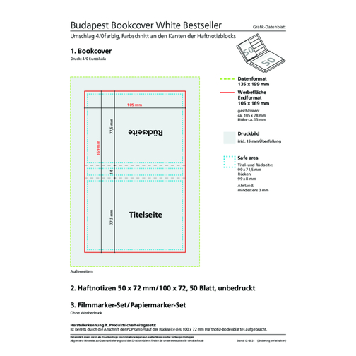 Nota adhesiva Budapest White Bestseller, brillante, con corte de color verde, Imagen 2