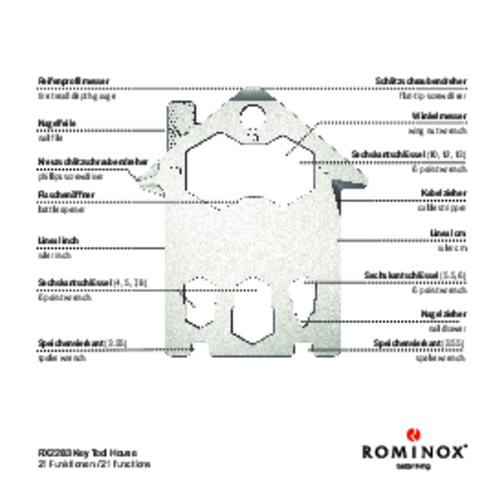 ROMINOX® Key Tool House / Haus (21 Funktionen) , Edelstahl, 7,00cm x 0,23cm x 3,20cm (Länge x Höhe x Breite), Bild 19