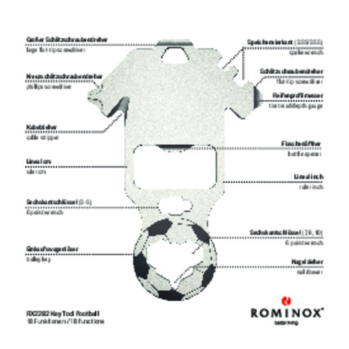 ROMINOX® Key Tool Football / Fussball (18 Funktionen) , Edelstahl, 7,00cm x 0,23cm x 3,20cm (Länge x Höhe x Breite), Bild 21