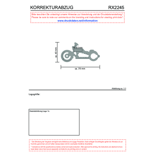 ROMINOX® Key Tool Motorbike / Motorrad (21 Funktionen) , Edelstahl, 7,00cm x 0,23cm x 3,20cm (Länge x Höhe x Breite), Bild 22
