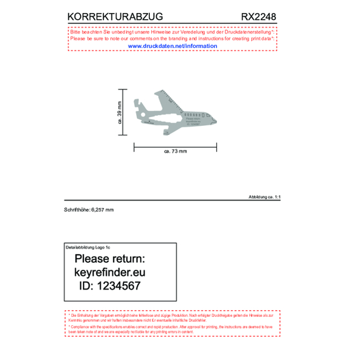 ROMINOX® Key Tool Airplane / Flugzeug (18 Funktionen) , Edelstahl, 7,00cm x 0,23cm x 3,20cm (Länge x Höhe x Breite), Bild 16