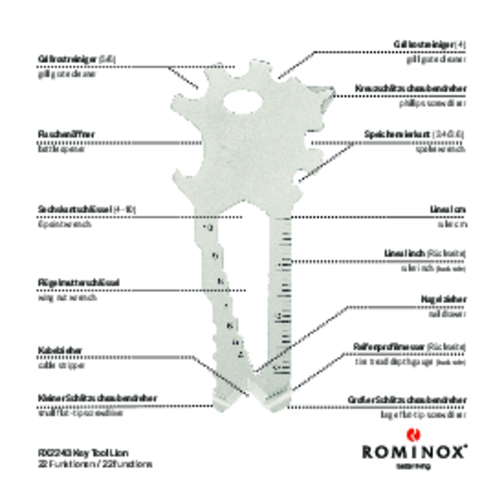 ROMINOX® Key Tool Lion (22 Funktionen) , Edelstahl, 7,00cm x 0,23cm x 3,20cm (Länge x Höhe x Breite), Bild 15