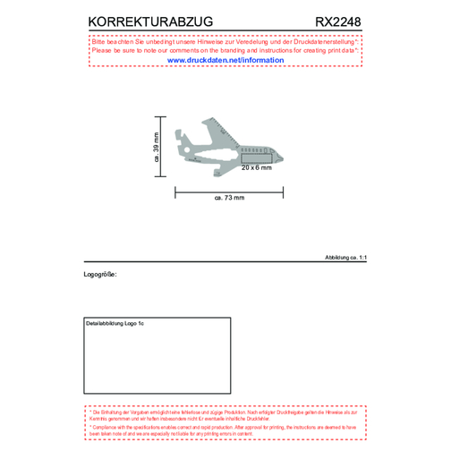 ROMINOX® Key Tool Airplane / Flugzeug (18 Funktionen) , Edelstahl, 7,00cm x 0,23cm x 3,20cm (Länge x Höhe x Breite), Bild 21