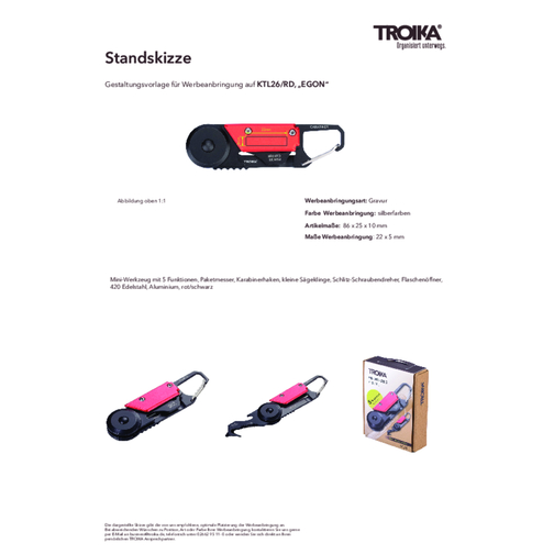 TROIKA Mini-Werkzeug EGON , Troika, rot, schwarz, 420 Edelstahl, Aluminium, 8,60cm x 1,00cm x 2,50cm (Länge x Höhe x Breite), Bild 6