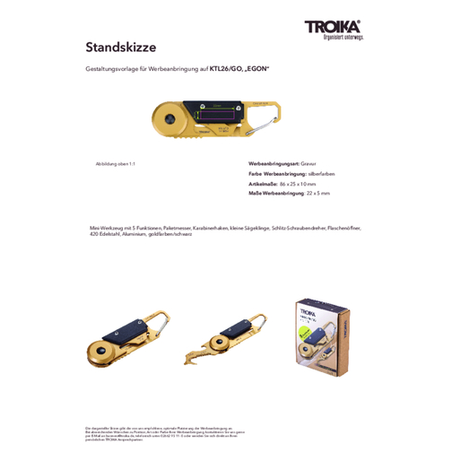 TROIKA Mini-Werkzeug EGON , Troika, goldfarben, schwarz, 420 Edelstahl, Aluminium, 8,60cm x 1,00cm x 2,50cm (Länge x Höhe x Breite), Bild 6