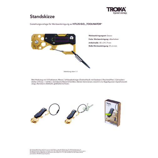 TROIKA Mini-Werkzeug TOOLINATOR , Troika, goldfarben, schwarz, Aluminium, Edelstahl, 8,50cm x 0,90cm x 3,90cm (Länge x Höhe x Breite), Bild 5