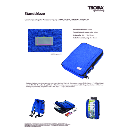TROIKA Business-Rucksack TROIKA SAFTSACK , Troika, blau, Polyester, 36,50cm x 5,30cm x 27,00cm (Länge x Höhe x Breite), Bild 7
