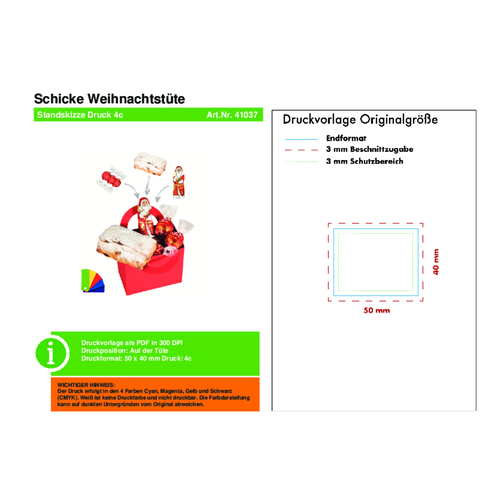 Schicke Weihnachtstüte - Rot , rot, Folie (PE), Papier, 5,00cm x 13,00cm x 9,50cm (Länge x Höhe x Breite), Bild 3