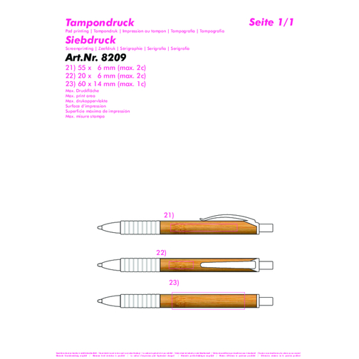 Druckkugelschreiber Bambus , beige, grau, HO+WS+ABS, 14,20cm (Länge), Bild 3