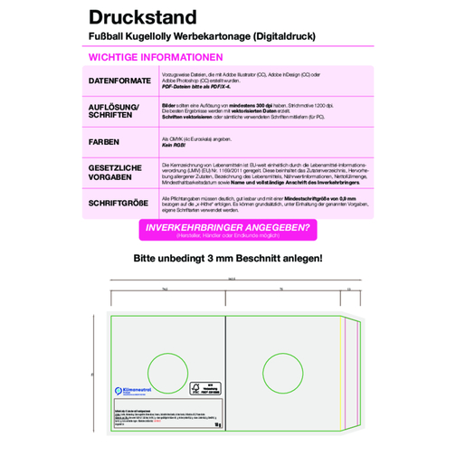 Fußball Kugellolly In Klemmkartonage , Karton, 7,50cm x 7,50cm (Länge x Breite), Bild 3