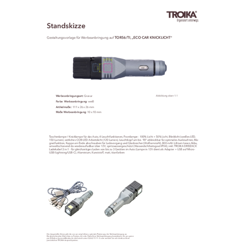 TROIKA Taschenlampe ECO CAR KNICKLICHT , Troika, titanfarben, Aluminium, Kunststoff, 11,10cm x 2,60cm x 2,60cm (Länge x Höhe x Breite), Bild 10