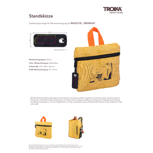 TROIKA Roll Top Rucksack TREKPACK , Troika, gelb, Polyester, 51,00cm x 10,00cm x 40,00cm (Länge x Höhe x Breite), Bild 4