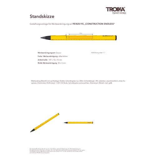 TROIKA Multitasking-Bleistift CONSTRUCTION ENDLESS , Troika, gelb, Aluminium, Metall, 14,70cm x 1,00cm x 1,00cm (Länge x Höhe x Breite), Bild 3