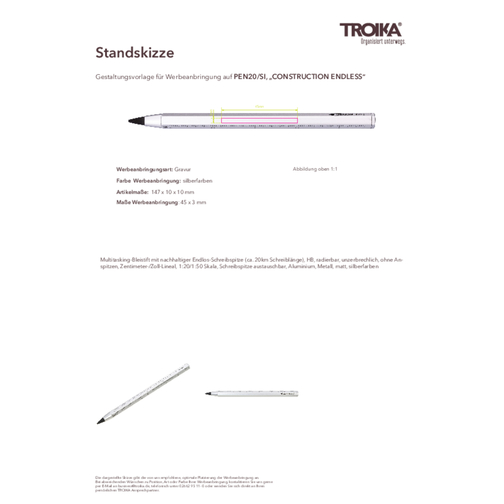 TROIKA Multitasking-Bleistift CONSTRUCTION ENDLESS , Troika, silberfarben, Aluminium, Metall, 14,70cm x 1,00cm x 1,00cm (Länge x Höhe x Breite), Bild 3