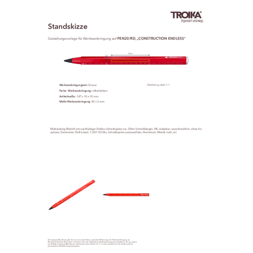 TROIKA Multitasking-Bleistift CONSTRUCTION ENDLESS , Troika, rot, Aluminium, Metall, 14,70cm x 1,00cm x 1,00cm (Länge x Höhe x Breite), Bild 3