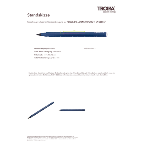 TROIKA Multitasking-Bleistift CONSTRUCTION ENDLESS , Troika, dunkelblau, Aluminium, Metall, 14,70cm x 1,00cm x 1,00cm (Länge x Höhe x Breite), Bild 3