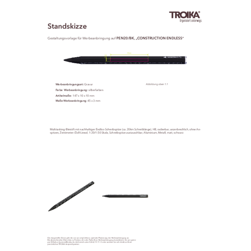TROIKA Multitasking-Bleistift CONSTRUCTION ENDLESS , Troika, schwarz, Aluminium, Metall, 14,70cm x 1,00cm x 1,00cm (Länge x Höhe x Breite), Bild 3