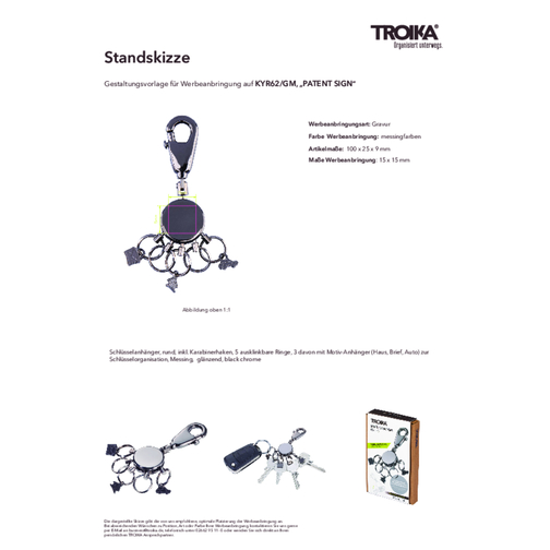 TROIKA Schlüsselanhänger PATENT SIGN , Troika, black chrome, Messing, 10,00cm x 0,90cm x 2,50cm (Länge x Höhe x Breite), Bild 3