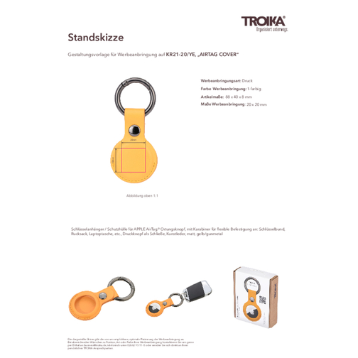 TROIKA Schlüsselanhänger AIRTAG COVER , Troika, gelb, gunmetal, Kunstleder, 8,80cm x 0,80cm x 4,00cm (Länge x Höhe x Breite), Bild 5