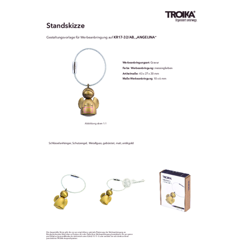 TROIKA Schlüsselanhänger ANGELINA , Troika, antikgold, Metallguss, 4,30cm x 2,00cm x 2,70cm (Länge x Höhe x Breite), Bild 3
