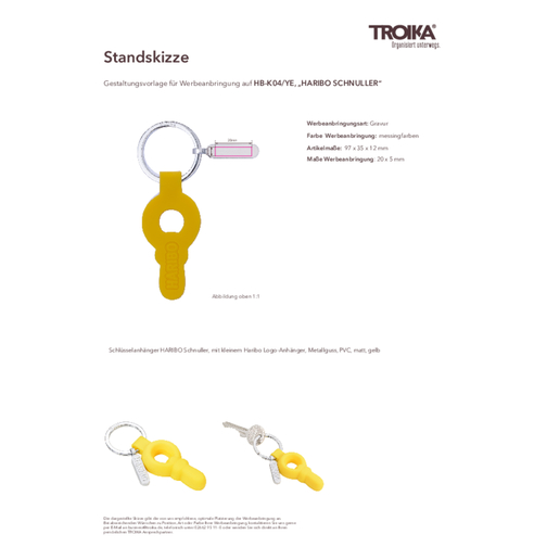 TROIKA Schlüsselanhänger HARIBO SCHNULLER , Troika, gelb, Metallguss, PVC, 9,70cm x 1,20cm x 3,50cm (Länge x Höhe x Breite), Bild 3