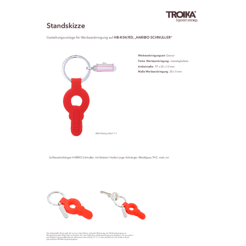TROIKA Schlüsselanhänger HARIBO SCHNULLER , Troika, rot, Metallguss, PVC, 9,70cm x 1,20cm x 3,50cm (Länge x Höhe x Breite), Bild 3