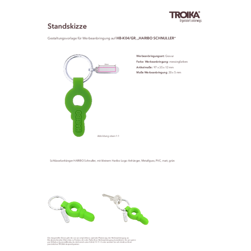 TROIKA Schlüsselanhänger HARIBO SCHNULLER , Troika, grün, Metallguss, PVC, 9,70cm x 1,20cm x 3,50cm (Länge x Höhe x Breite), Bild 4