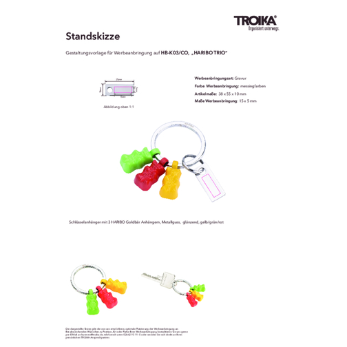 TROIKA Schlüsselanhänger HARIBO TRIO , Troika, gelb, grün, rot, Metallguss, 3,80cm x 1,00cm x 5,50cm (Länge x Höhe x Breite), Bild 3
