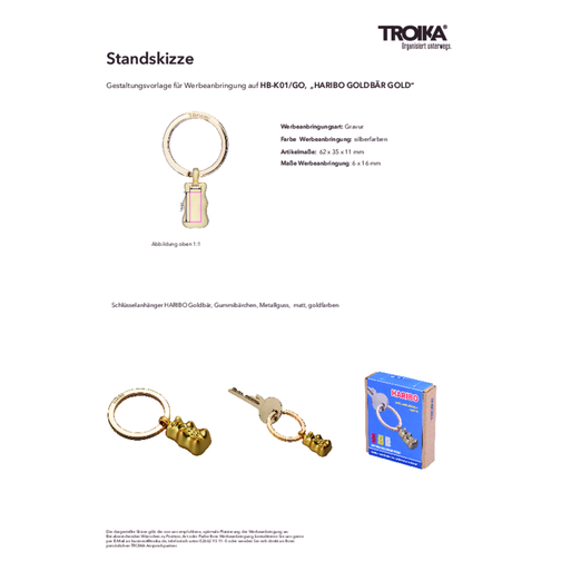 TROIKA Schlüsselanhänger HARIBO GOLDBÄR GOLD , Troika, goldfarben, Metallguss, 6,20cm x 1,10cm x 3,50cm (Länge x Höhe x Breite), Bild 3