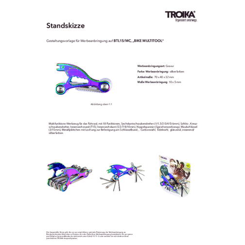 TROIKA Multifunktions-Werkzeug BIKE MULTITOOL , Troika, irisierend, silberfarben, Carbonstahl, Edelstahl, 7,00cm x 3,20cm x 4,00cm (Länge x Höhe x Breite), Bild 4
