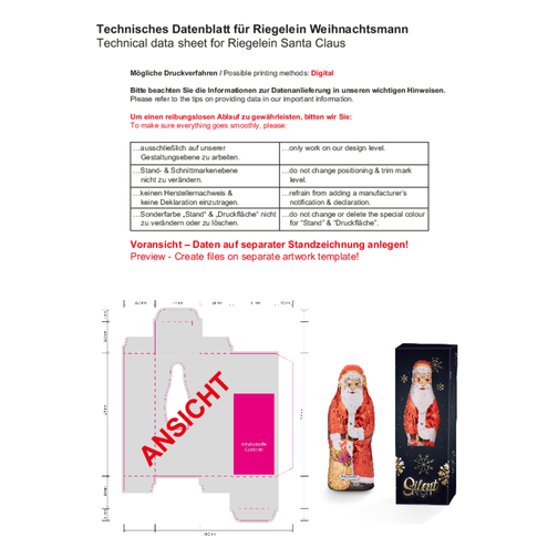Riegelein Weihnachtsmann 25g Werbebox , Werbebox aus weißem Karton, 2,90cm x 11,20cm x 4,10cm (Länge x Höhe x Breite), Bild 2